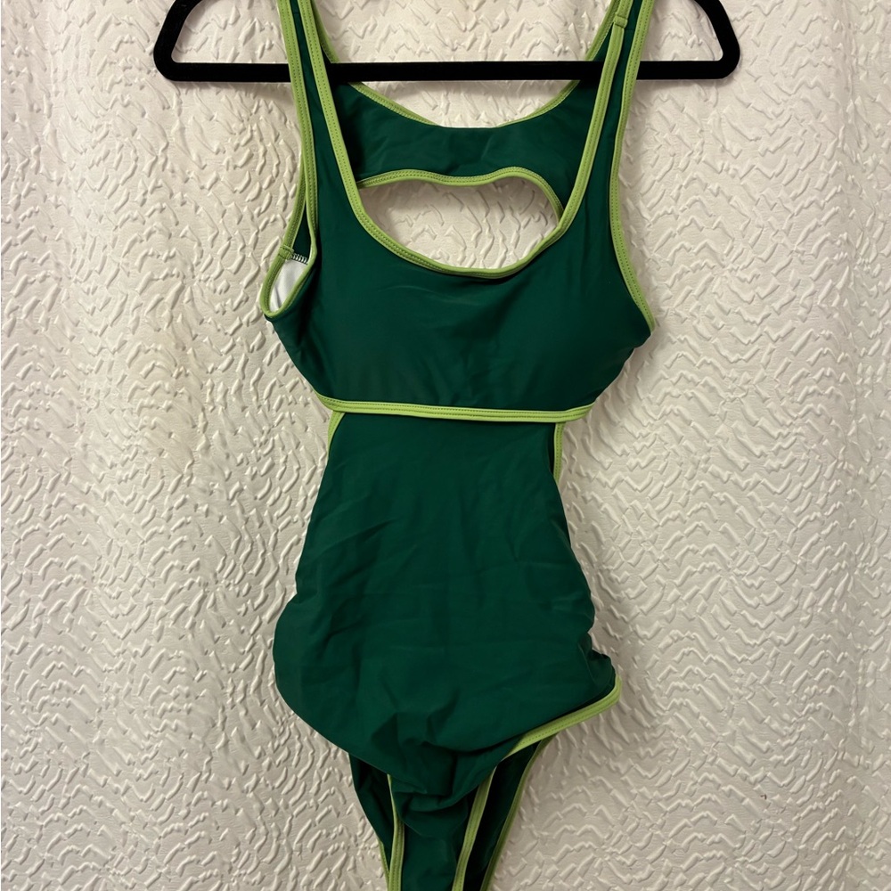 Green One-Piece Swimsuit with Lime Trim Medium